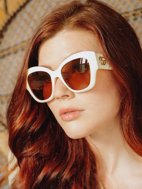 Gucci GG0808S 002 Cat Eye Sunglasses - Ivory/ Brown main image 9